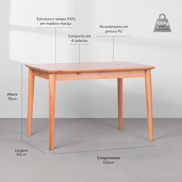 Mesa De Jantar Mia Retangular Natural – 1 20m X 80cm | Leroy Merlin