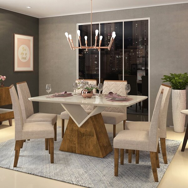 Mesa De Jantar Mila 1,36 Com 6 Cadeiras Laura