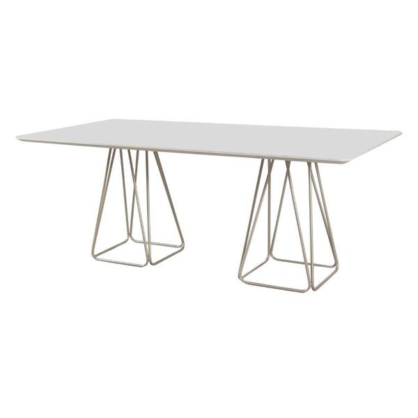 Mesa De Jantar Milão Retangular Off White Com Base Metal Cham