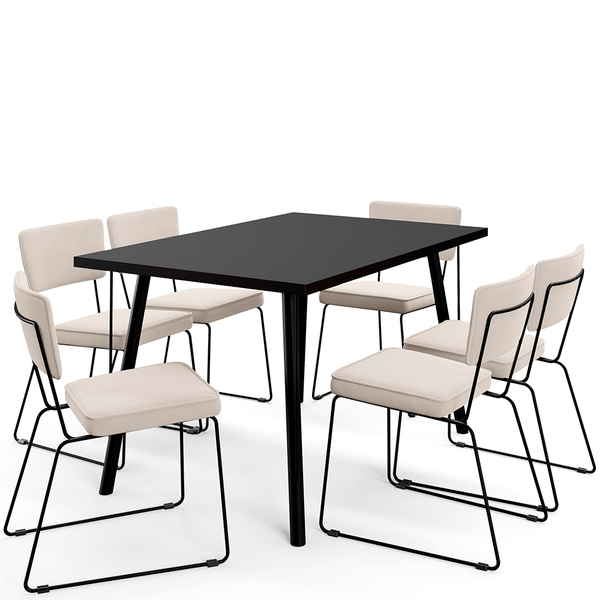 Mesa De Jantar Montreal Preto 135cm Com 06 Cadeiras Industria