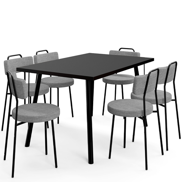 Mesa De Jantar Montreal Preto 135cm Com 06 Cadeiras Industria