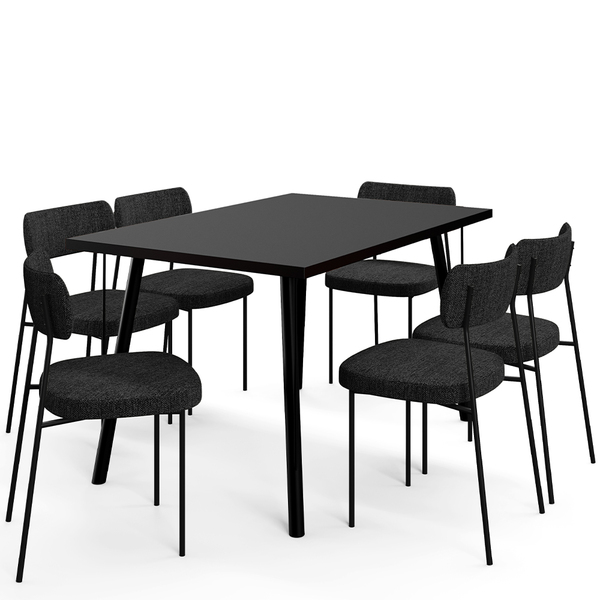 Mesa De Jantar Montreal Preto 135cm Com 06 Cadeiras Industria