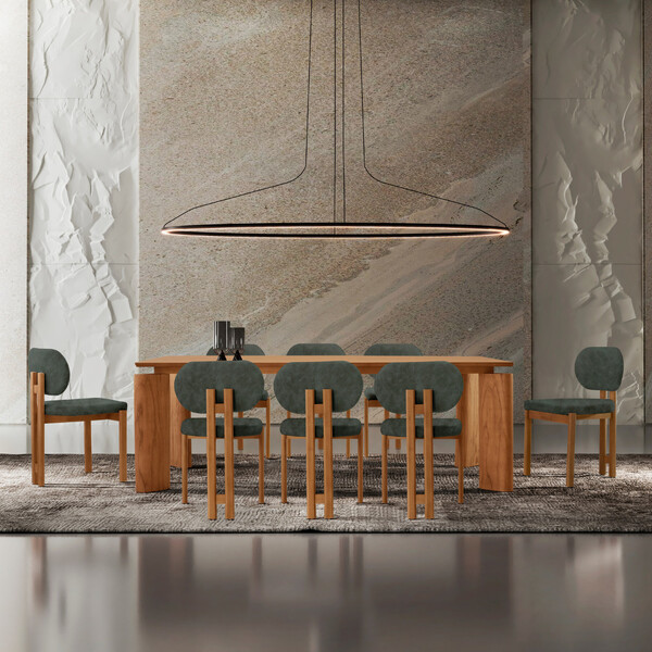 Mesa De Jantar Nala 220cm Madeira Tampo Laminado Com 8 Cadeir