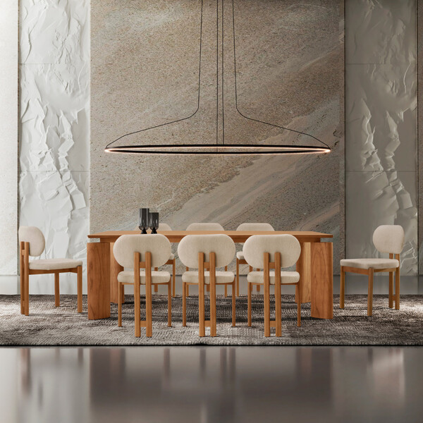 Mesa De Jantar Nala 220cm Madeira Tampo Laminado Com 8 Cadeir