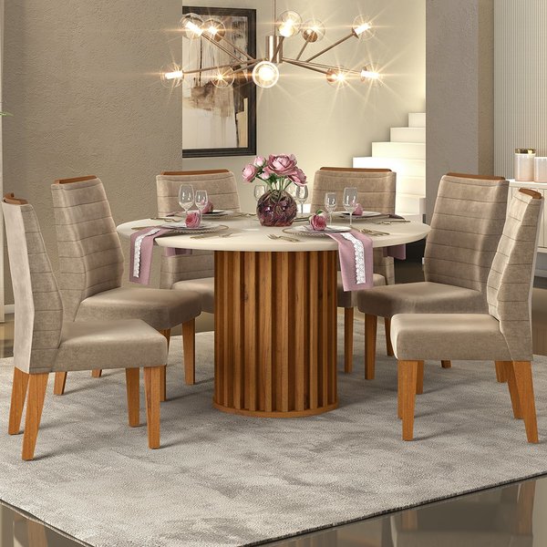 Mesa De Jantar Neiva 1,36 Com 6 Cadeiras Curvata Dj Móveis