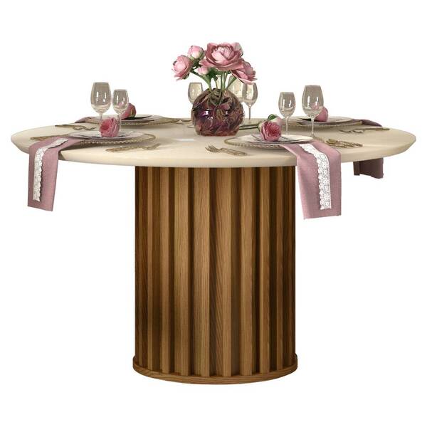 Mesa De Jantar Neiva Com Tampo Chanfrado Redondo 136x136 Carv