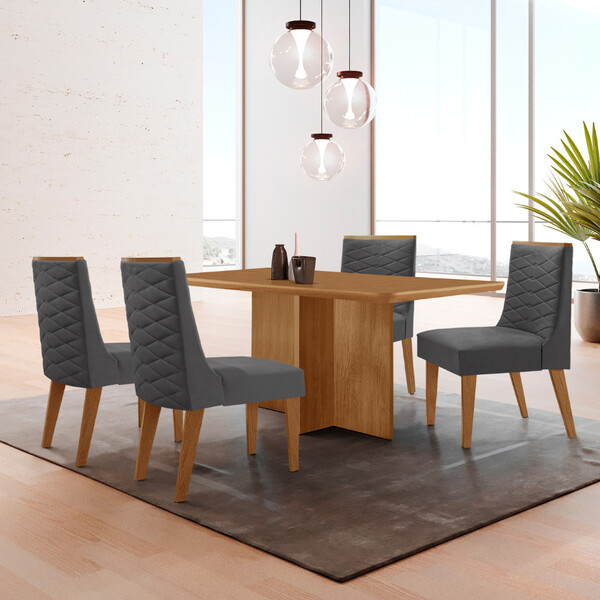 Mesa De Jantar Olímpia 120cm Mdf Canto Copo E Com 4 Cadeiras