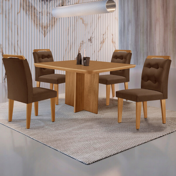 Mesa De Jantar Olímpia 90cm Mdf Canto Copo E Com 4 Cadeiras C