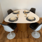 Mesa De Jantar Orgânica 180x160cm Tampo Laca Branca Base Frei