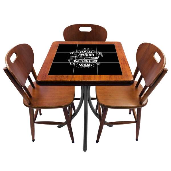 Mesa De Jantar Pequena Com 3 Cadeiras Quadrada Madeira Maciça