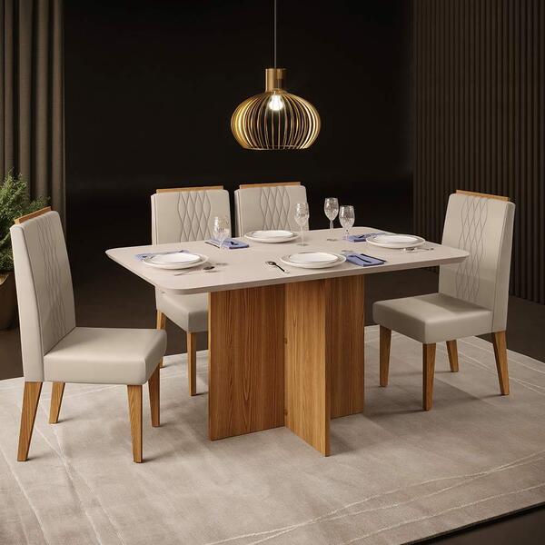 Mesa De Jantar Pequena Com 4 Cadeiras Carvalho Nobre Suede Ar