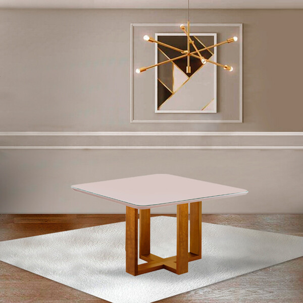 Mesa De Jantar Quadrada 4 Lugares Paris Tampo Com Vidro E Mad