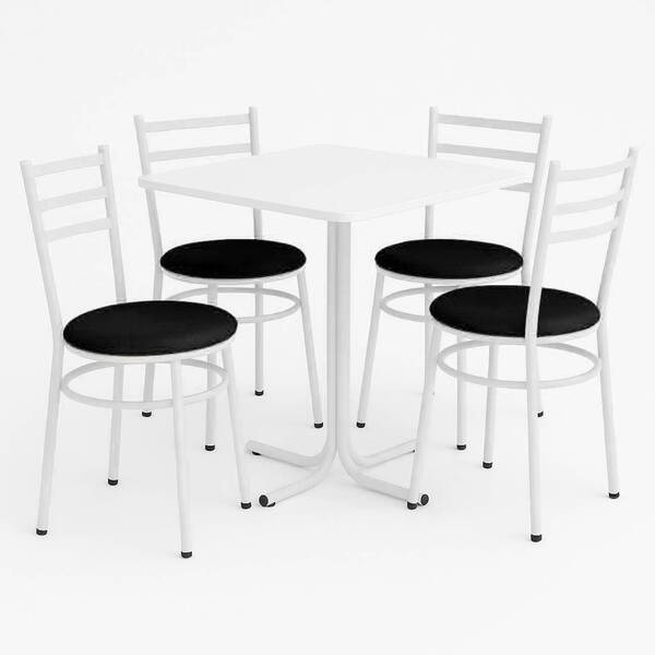 Mesa De Jantar Quadrada 70cm Branca Com 4 Cadeiras Estofa...