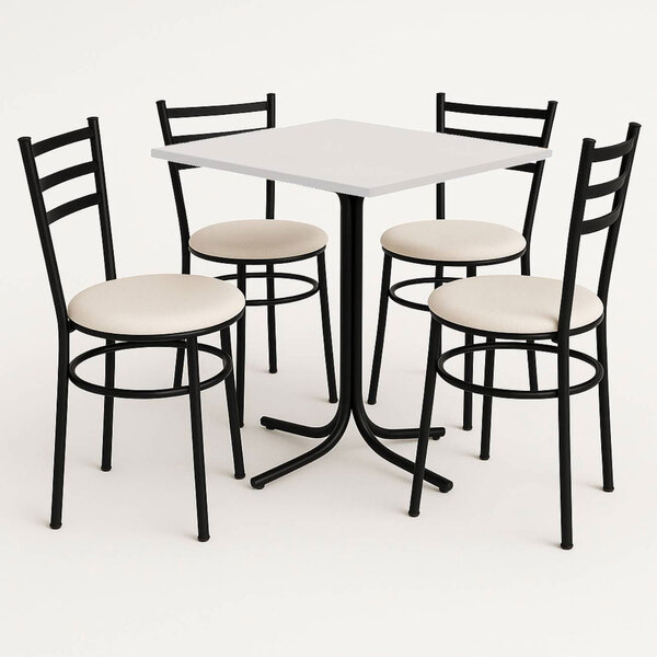 Mesa De Jantar Quadrada 70cm Branca Com 4 Cadeiras Estofada P