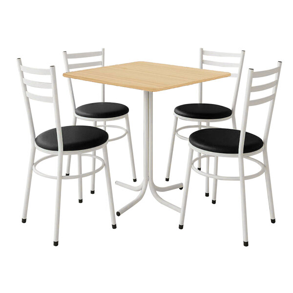 Mesa De Jantar Quadrada 70cm Pinus Com 4 Cadeiras Estofada Br