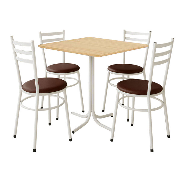 Mesa De Jantar Quadrada 70cm Pinus Com 4 Cadeiras Estofada Br