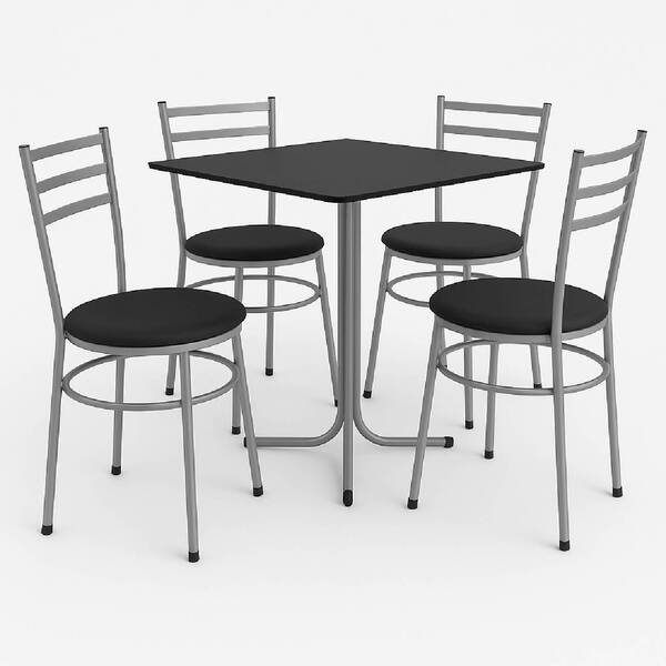 Mesa De Jantar Quadrada 70cm Preta Com 4 Cadeiras Estofada Ci