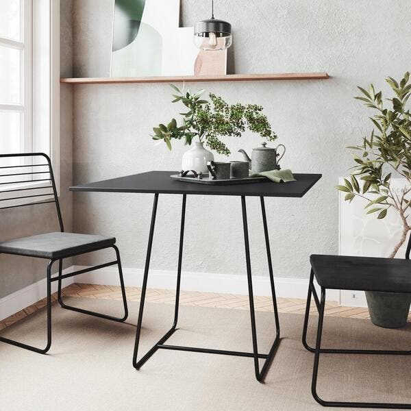 Mesa De Jantar Quadrada Dina 90cm Preta - MDF Com Base Em Madeira Maciça Lyptus