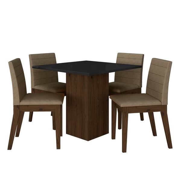 Mesa De Jantar Quadrada C/4 Cadeiras Moscou Imbuia/preto/capu
