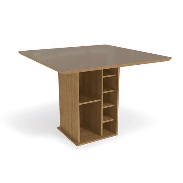 Mesa De Jantar Quadrada Com Tampo De Vidro Maeve Bronze E Fre