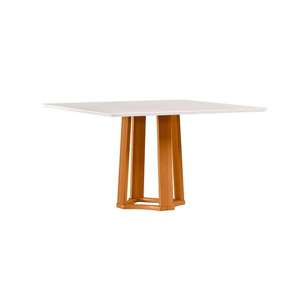 Mesa De Jantar Quadrada Com Tampo De Vidro Trevisto Off White