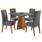 Mesa De Jantar Quadrada Decora Com Vidro 90x90 E 4 Cadeiras V