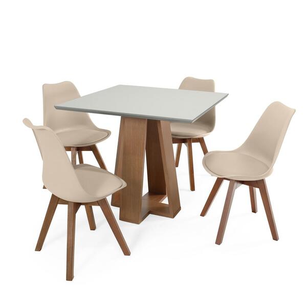 Mesa De Jantar Quadrada Luci 90x90cm Off White Com 4 Cadeiras