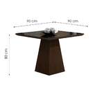 Mesa De Jantar Quadrada Luna Com Vidro Preto E Castor 90 Cm