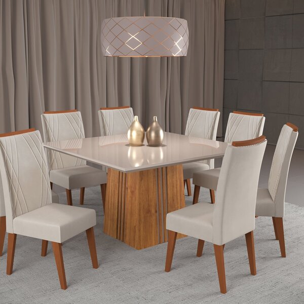 Mesa De Jantar Quadrada Monza Com 8 Cadeiras Madeira Maciça V