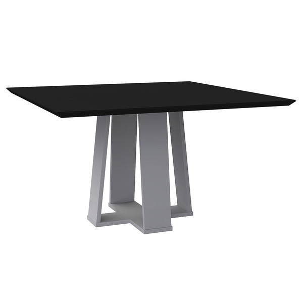 Mesa De Jantar Quadrada Tampo Com Vidro Leka 135 Cm Preto Bas
