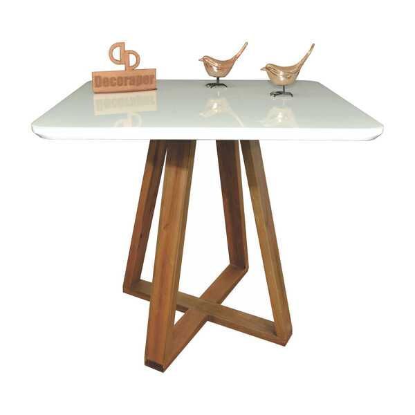 Mesa De Jantar Quadrada Tampo Laqueado E Vidro 110cm - Base X