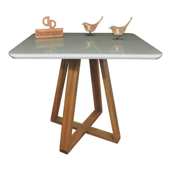 Mesa De Jantar Quadrada Tampo Laqueado E Vidro 140cm - Base X