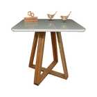 Mesa De Jantar Quadrada Tampo Laqueado E Vidro 80cm - Base X