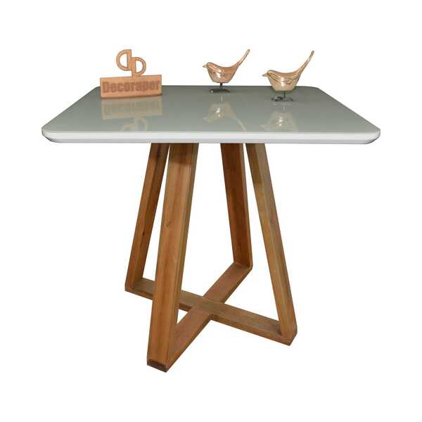 Mesa De Jantar Quadrada Tampo Laqueado E Vidro 90cm - Base X