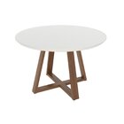 Mesa De Jantar Redonda 135cm Com Base Natural E Tampo De Vidr