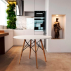 Mesa De Jantar Redonda 4 Lugares Eames Eiffel Wood 100cm Bran