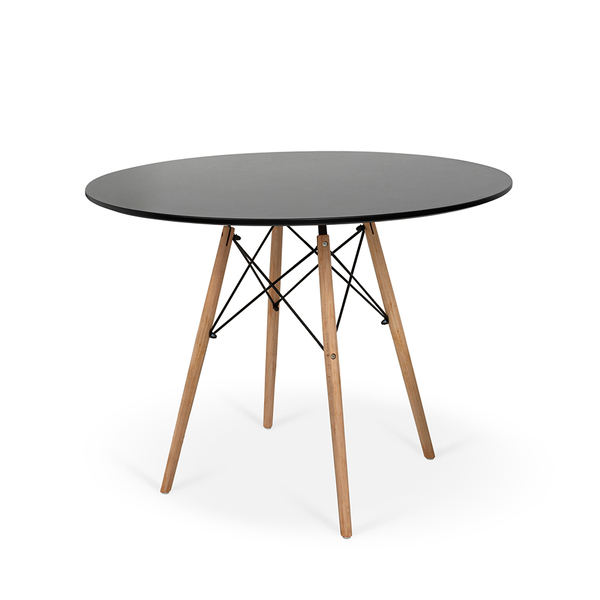 Mesa De Jantar Redonda 4 Lugares Eames Eiffel Wood 80cm Preta