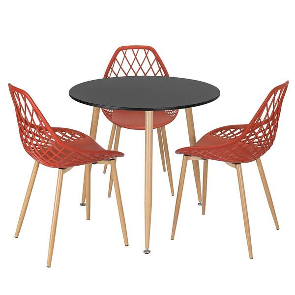 Mesa De Jantar Redonda 80 Cm Preto + 3 Cadeiras Clarice Cloe