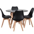 Mesa De Jantar Redonda 80cm + 4 Cadeiras Estofadas Leda - Pre