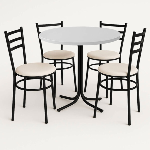 Mesa De Jantar Redonda 80cm Branca Com 4 Cadeiras Estofada Pr