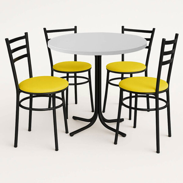 Mesa De Jantar Redonda 80cm Branca Com 4 Cadeiras Estofada Pr