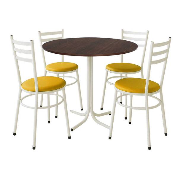 Mesa De Jantar Redonda 80cm Imbuia Com 4 Cadeiras Estofada Br