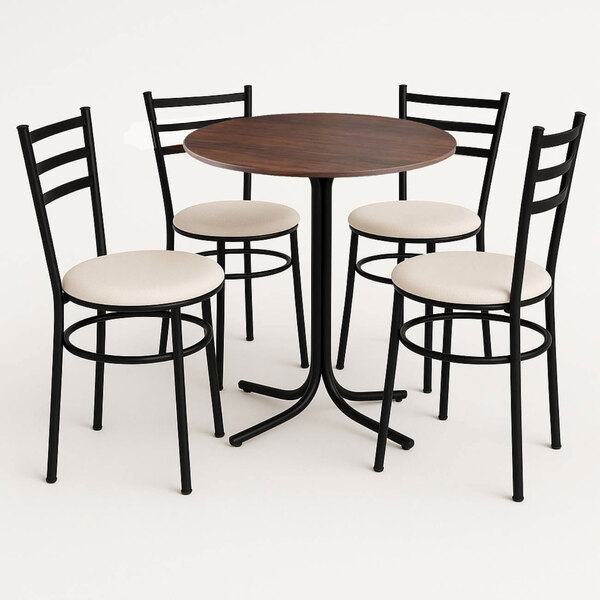 Mesa De Jantar Redonda 80cm Imbuia Com 4 Cadeiras Estofada Pr