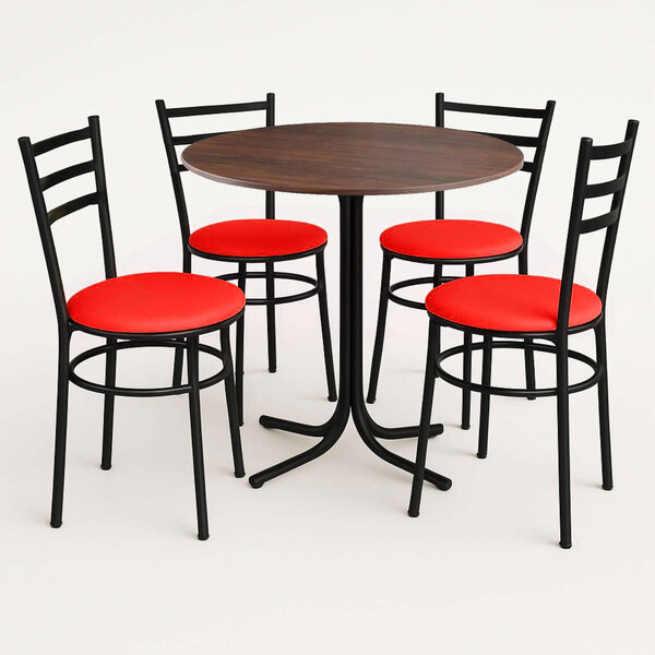 Mesa De Jantar Redonda 80cm Imbuia Com 4 Cadeiras Estofada Pr