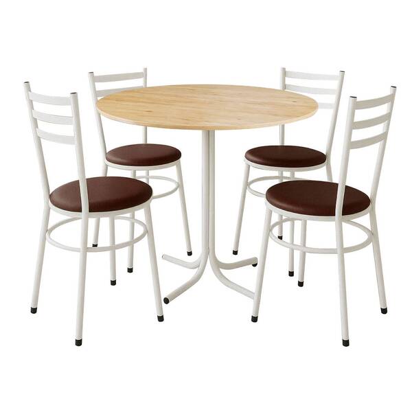 Mesa De Jantar Redonda 80cm Pinus Com 4 Cadeiras Estofada Bra