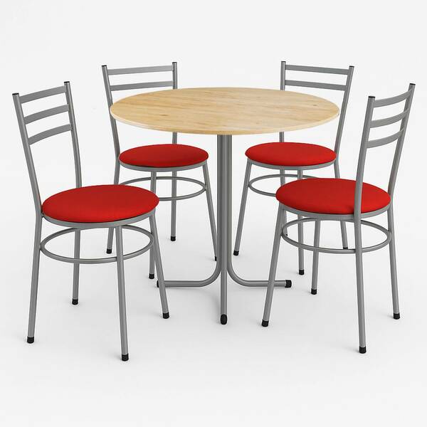 Mesa De Jantar Redonda 80cm Pinus Com 4 Cadeiras Estofada Cin