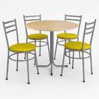 Mesa De Jantar Redonda 80cm Pinus Com 4 Cadeiras Estofada Cin