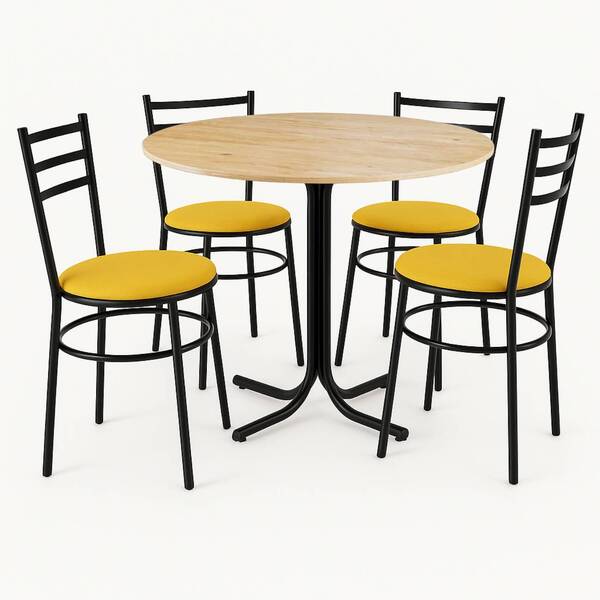 Mesa De Jantar Redonda 80cm Pinus Com 4 Cadeiras Estofada Pre
