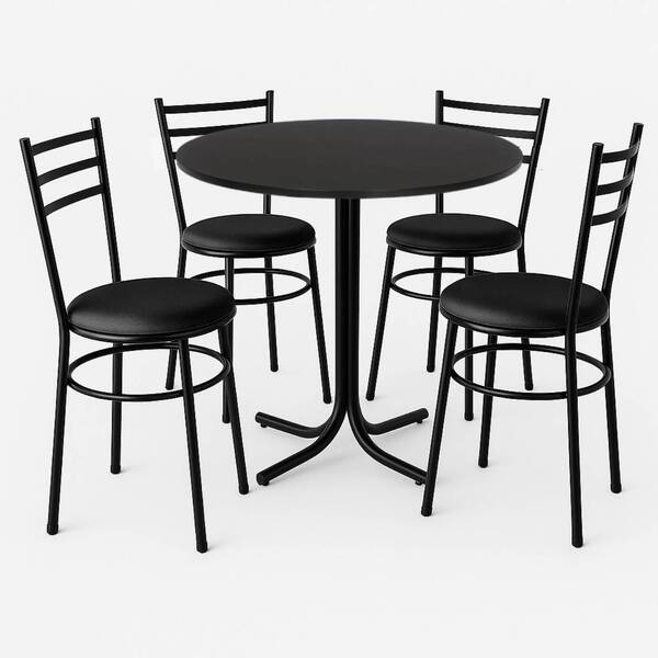 Mesa De Jantar Redonda 80cm Preta Com 4 Cadeiras Estofada Pre