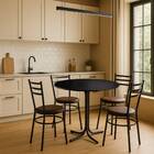 Mesa De Jantar Redonda 80cm Preta Com 4 Cadeiras Estofada Pre